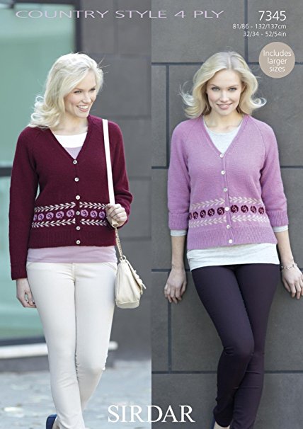 Sirdar 7345 Cardigan knitted in #1/4 Ply weight yarn. For adults.